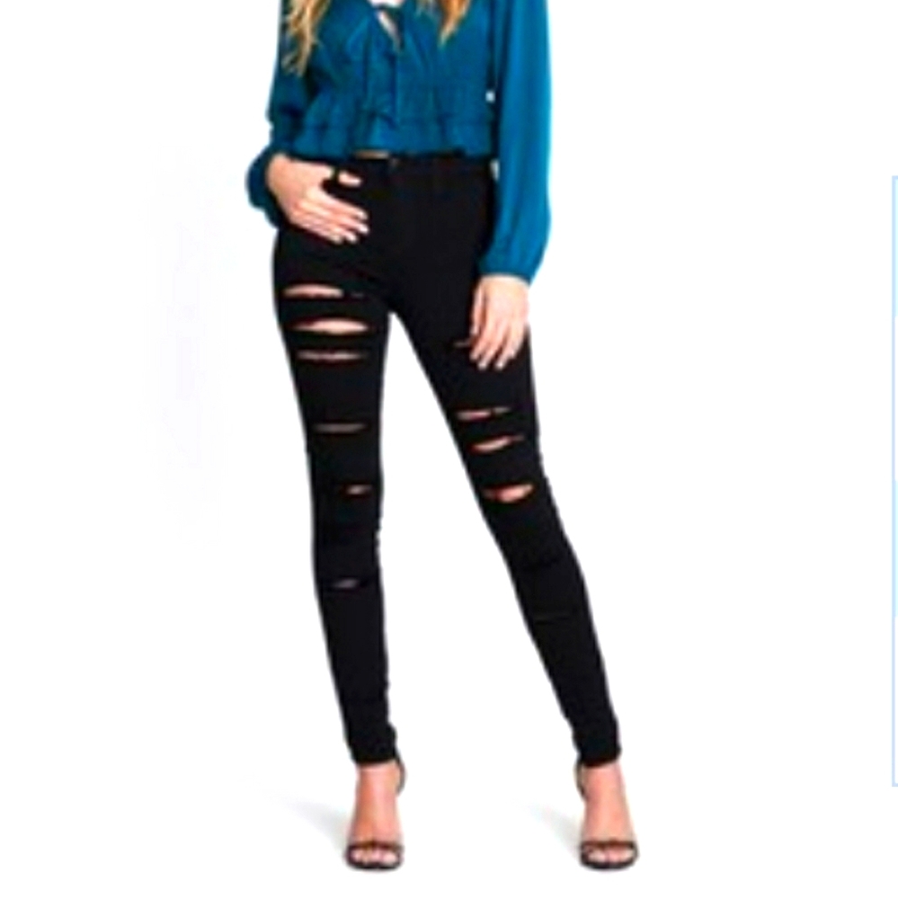 Vibrant black distressed jeans